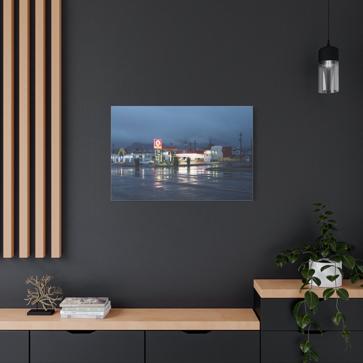 Store at the Edge - Moody Rainy Night Gas Station Wall Art