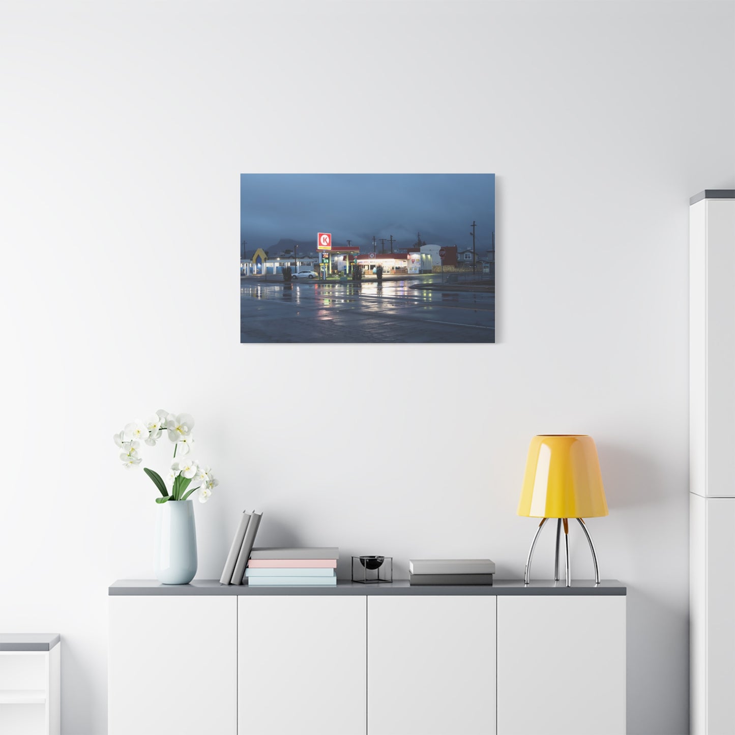 Store at the Edge - Moody Rainy Night Gas Station Wall Art