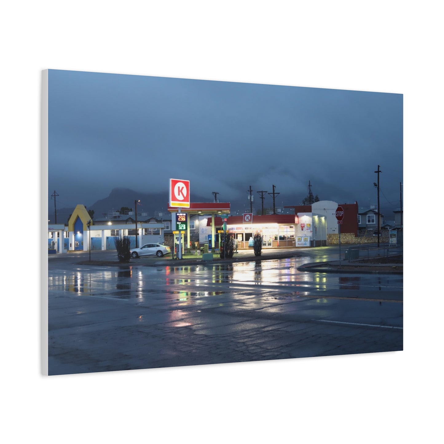 Store at the Edge - Moody Rainy Night Gas Station Wall Art