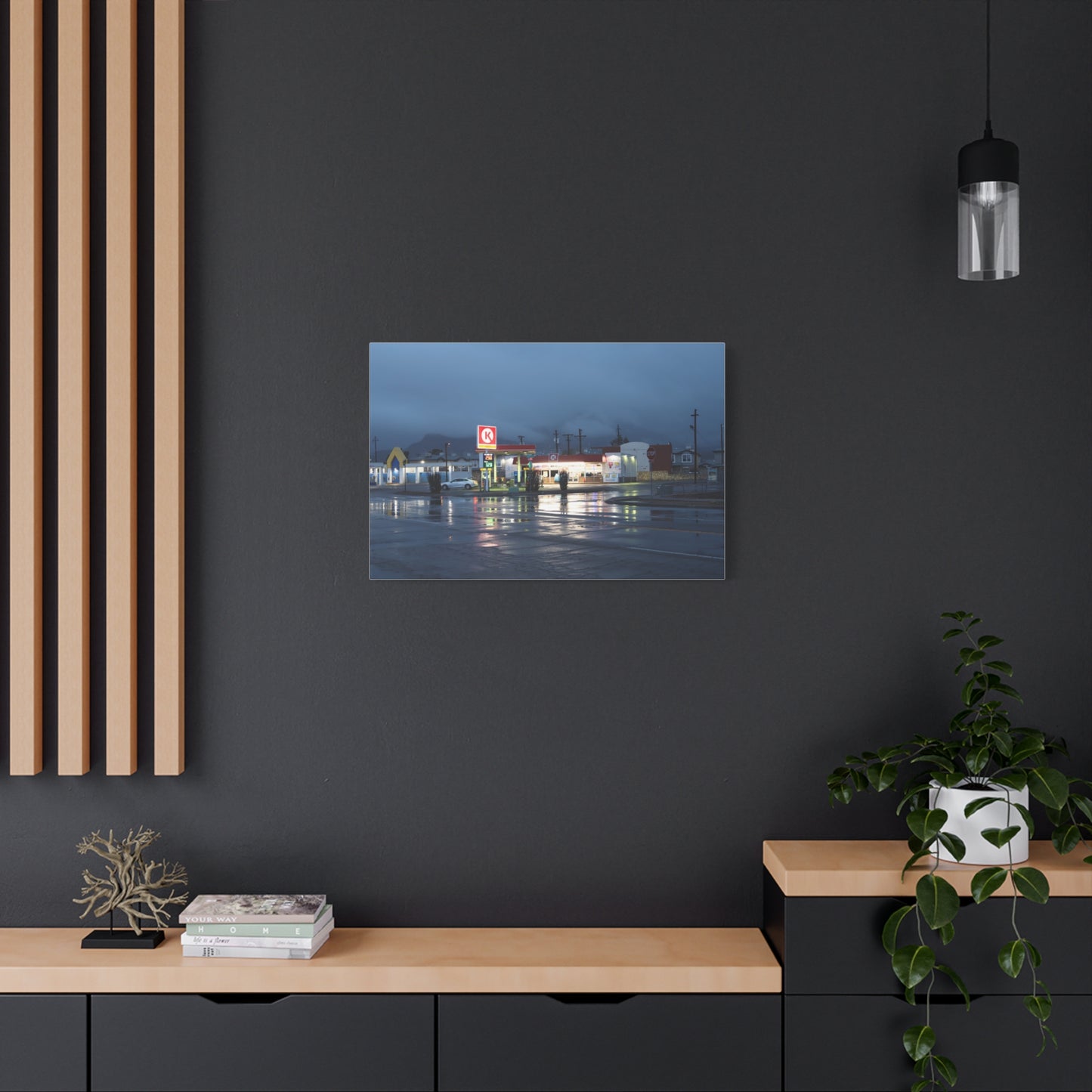 Store at the Edge - Moody Rainy Night Gas Station Wall Art