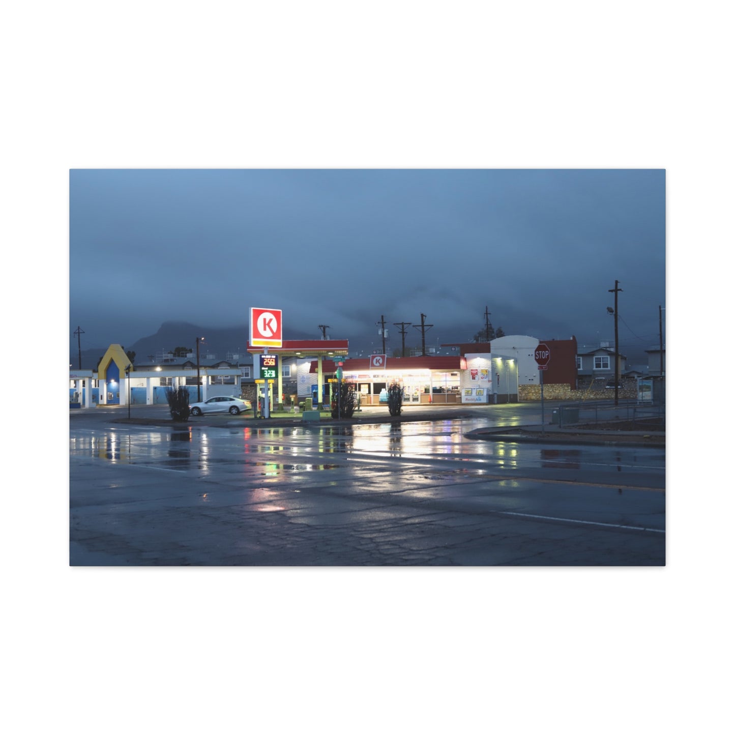 Store at the Edge - Moody Rainy Night Gas Station Wall Art