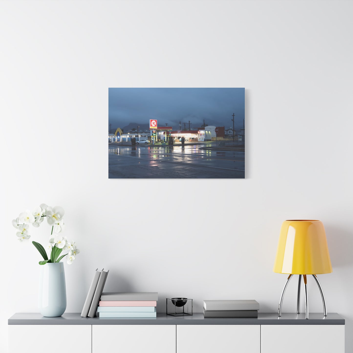 Store at the Edge - Moody Rainy Night Gas Station Wall Art