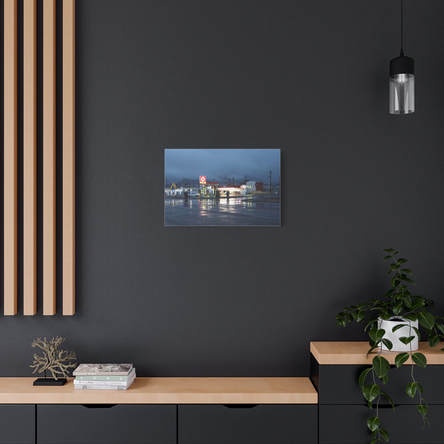 Store at the Edge - Moody Rainy Night Gas Station Wall Art
