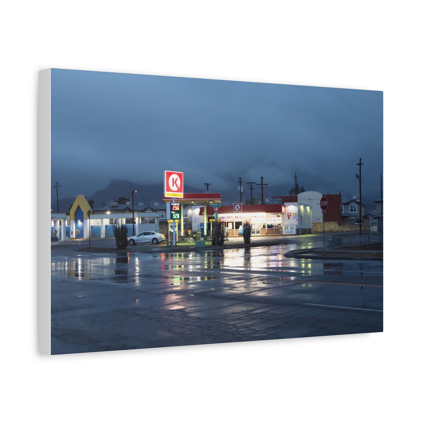 Store at the Edge - Moody Rainy Night Gas Station Wall Art