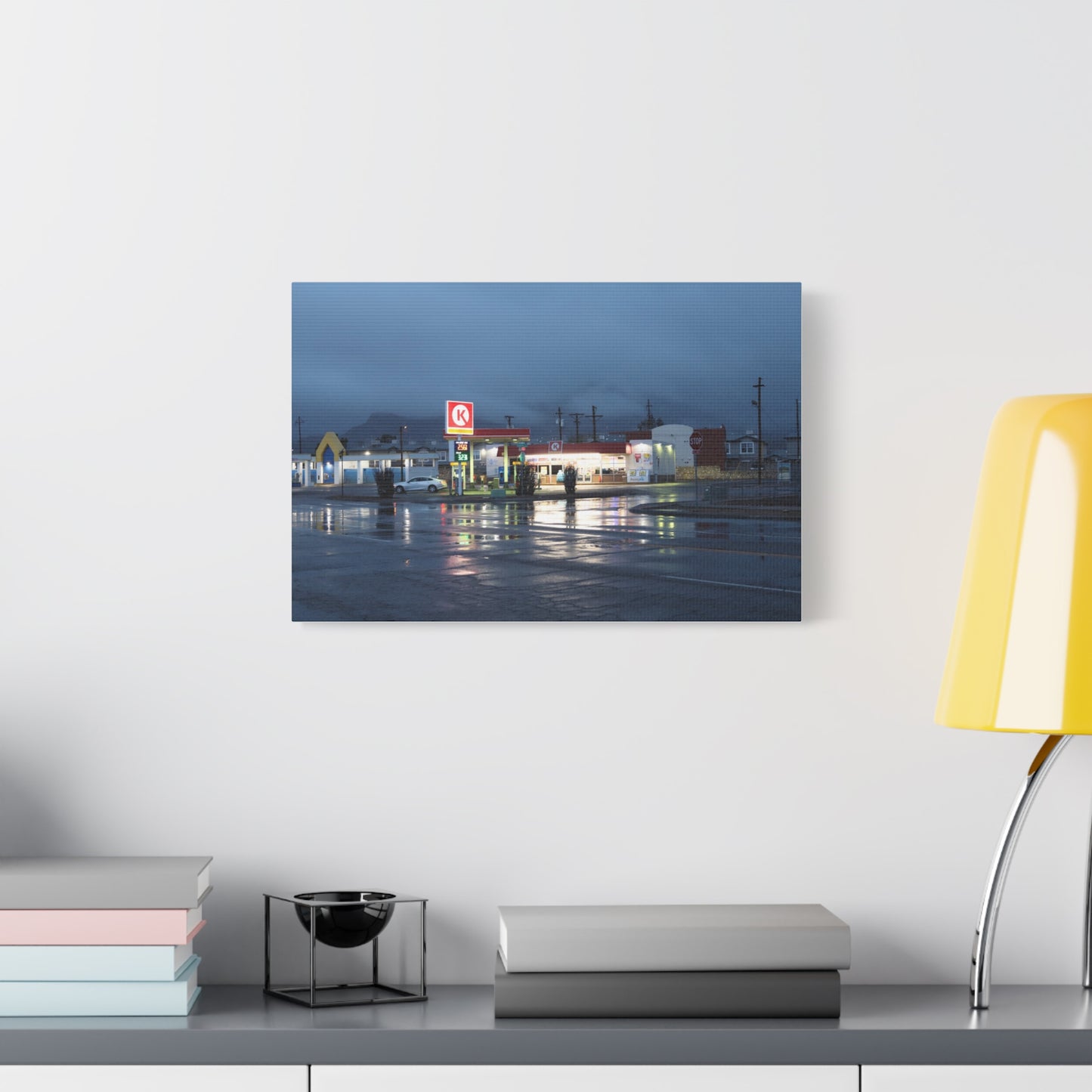 Store at the Edge - Moody Rainy Night Gas Station Wall Art