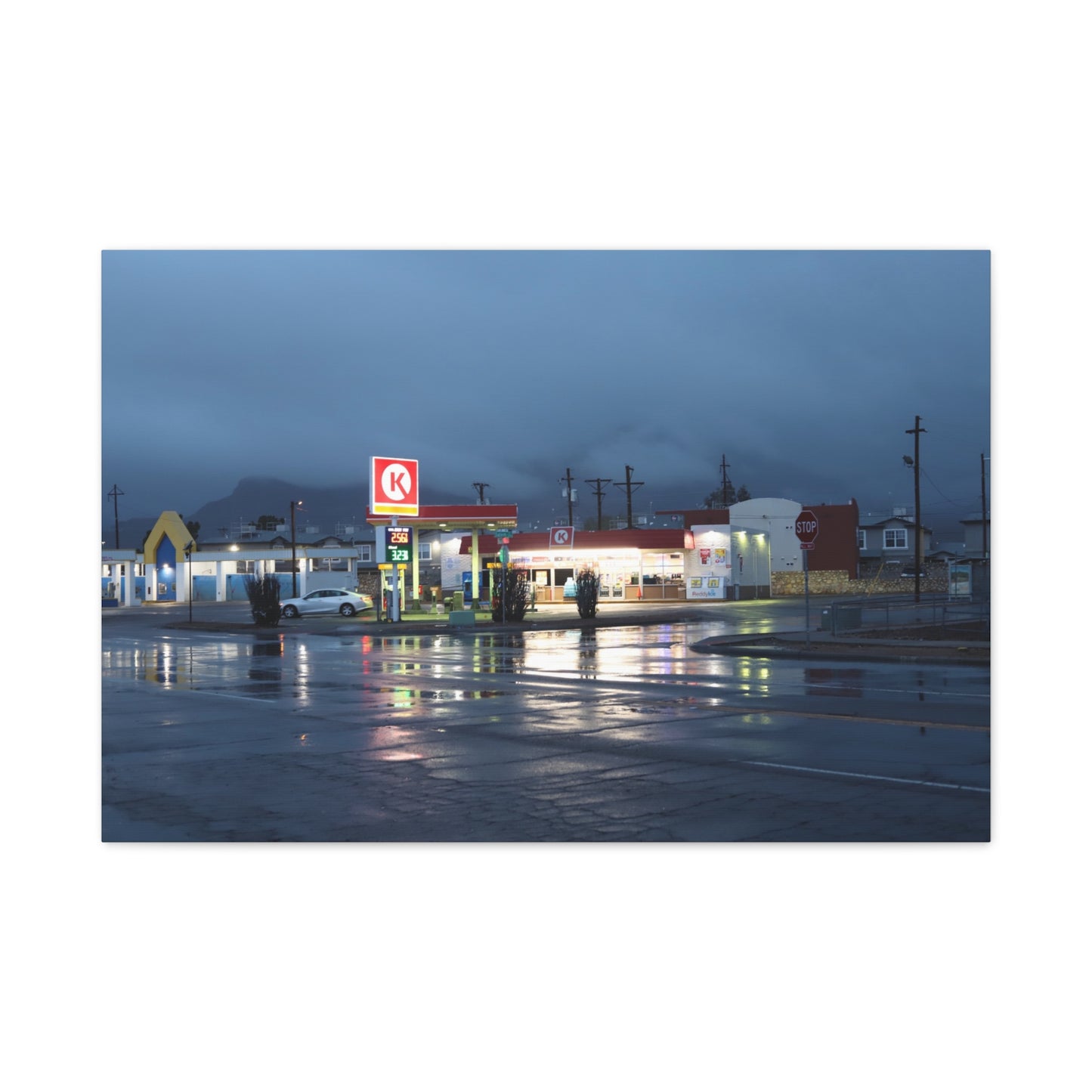 Store at the Edge - Moody Rainy Night Gas Station Wall Art