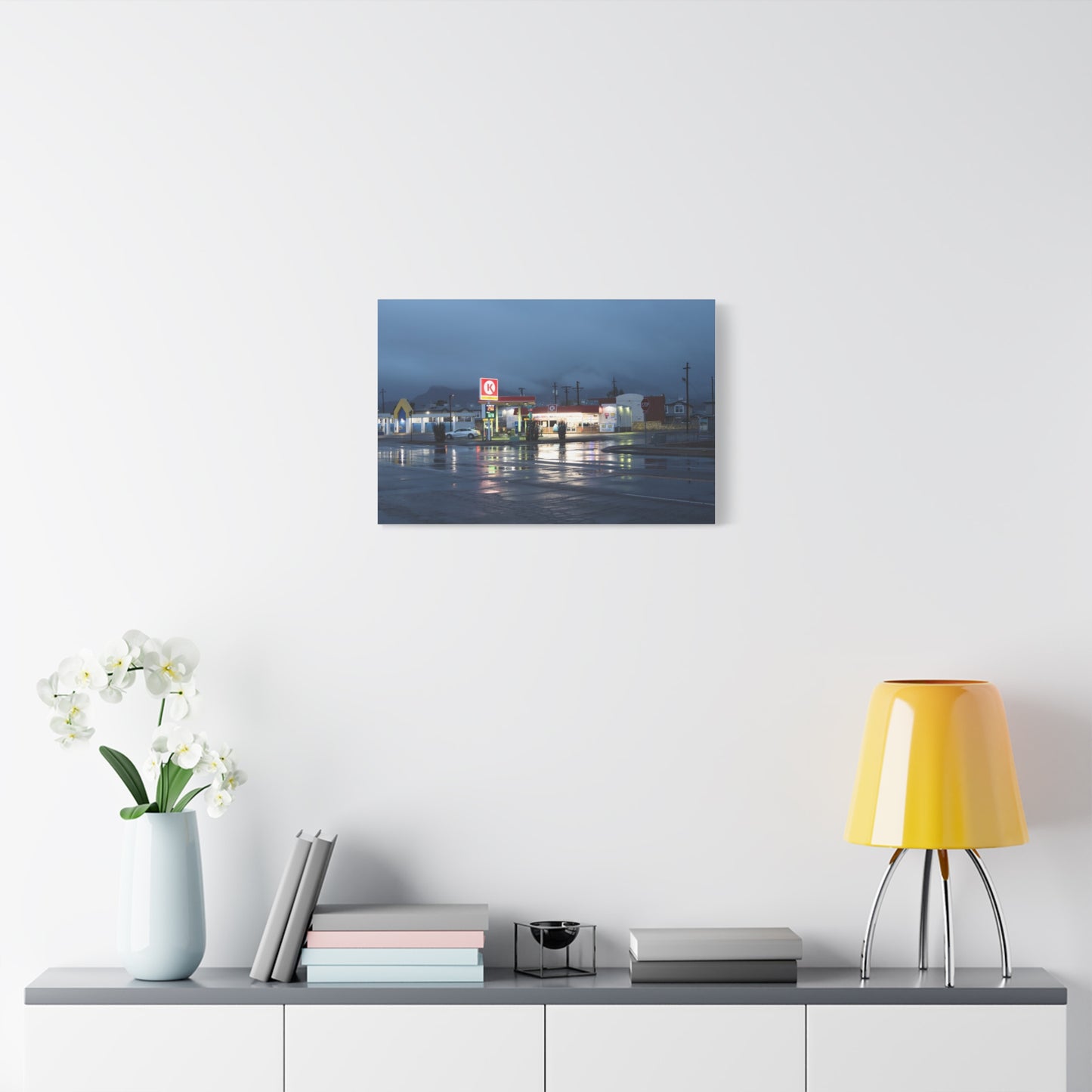 Store at the Edge - Moody Rainy Night Gas Station Wall Art