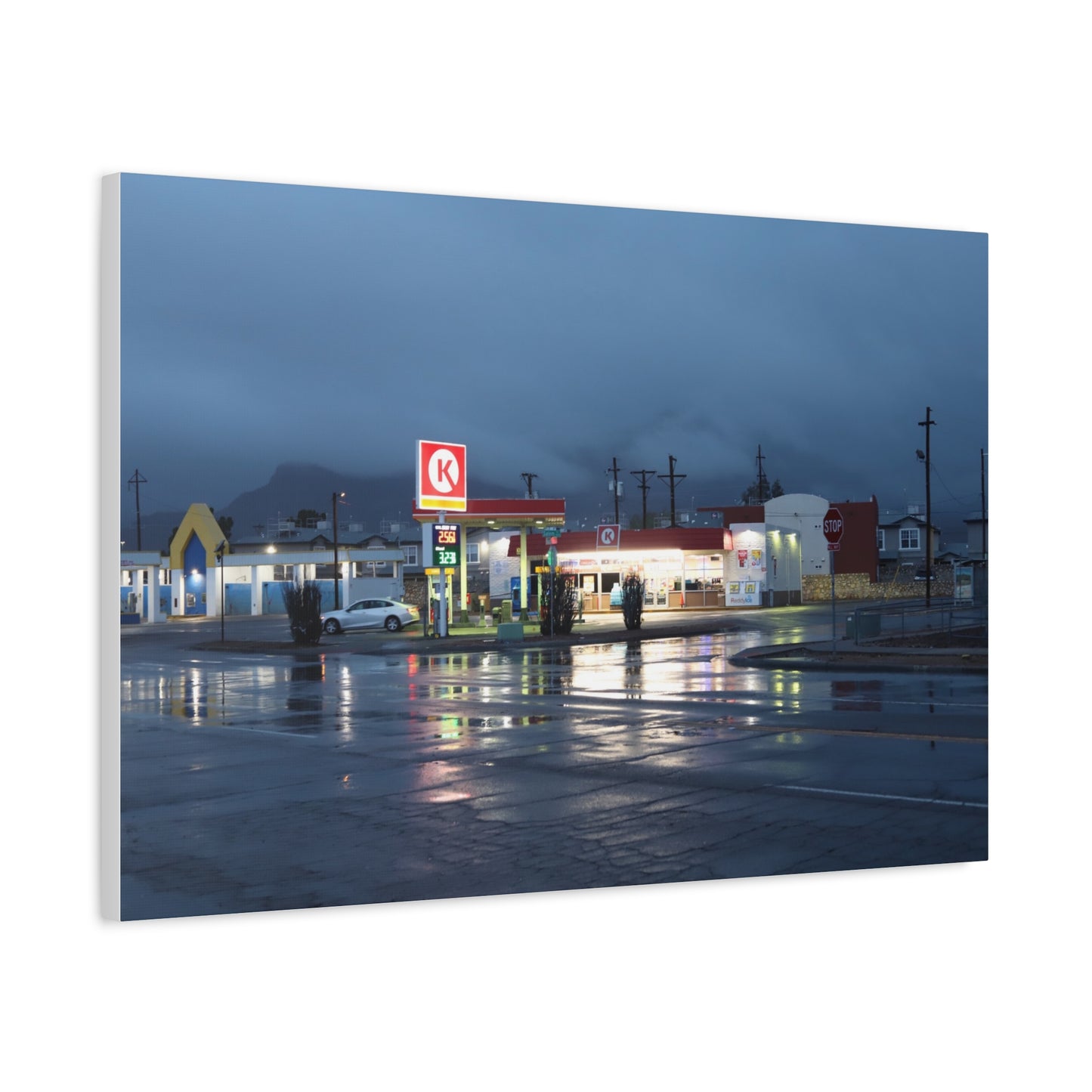 Store at the Edge - Moody Rainy Night Gas Station Wall Art