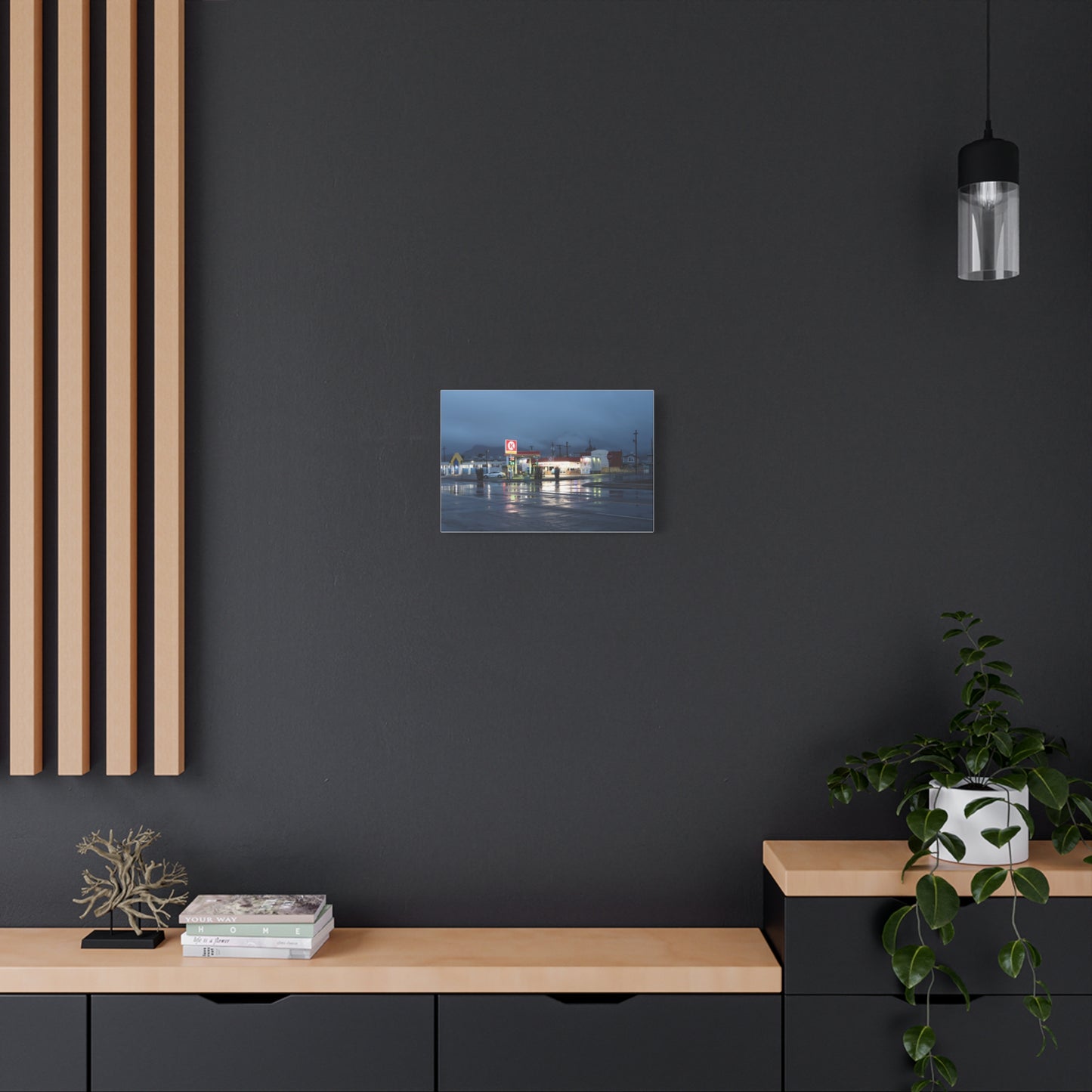 Store at the Edge - Moody Rainy Night Gas Station Wall Art